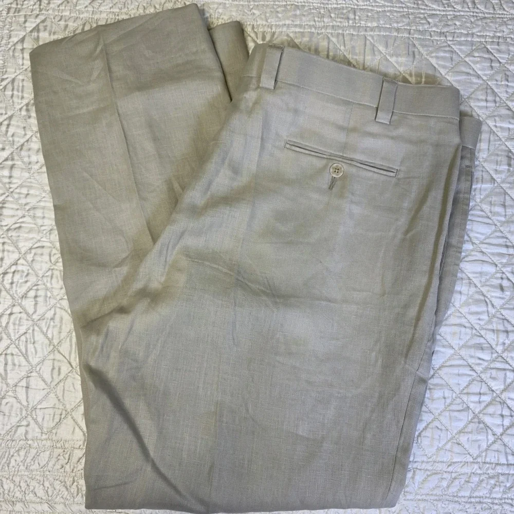Calvin Klein Pants Mens 42R 100% Linen Beige Beach Straight Pockets‎ Classic